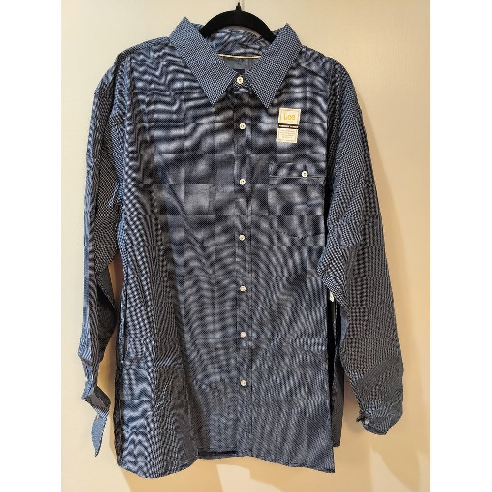 Lee Premium Quality Men’s Long Sleeve Button Down Shirt Navy 2XB Cotton - Picture 1 of 7